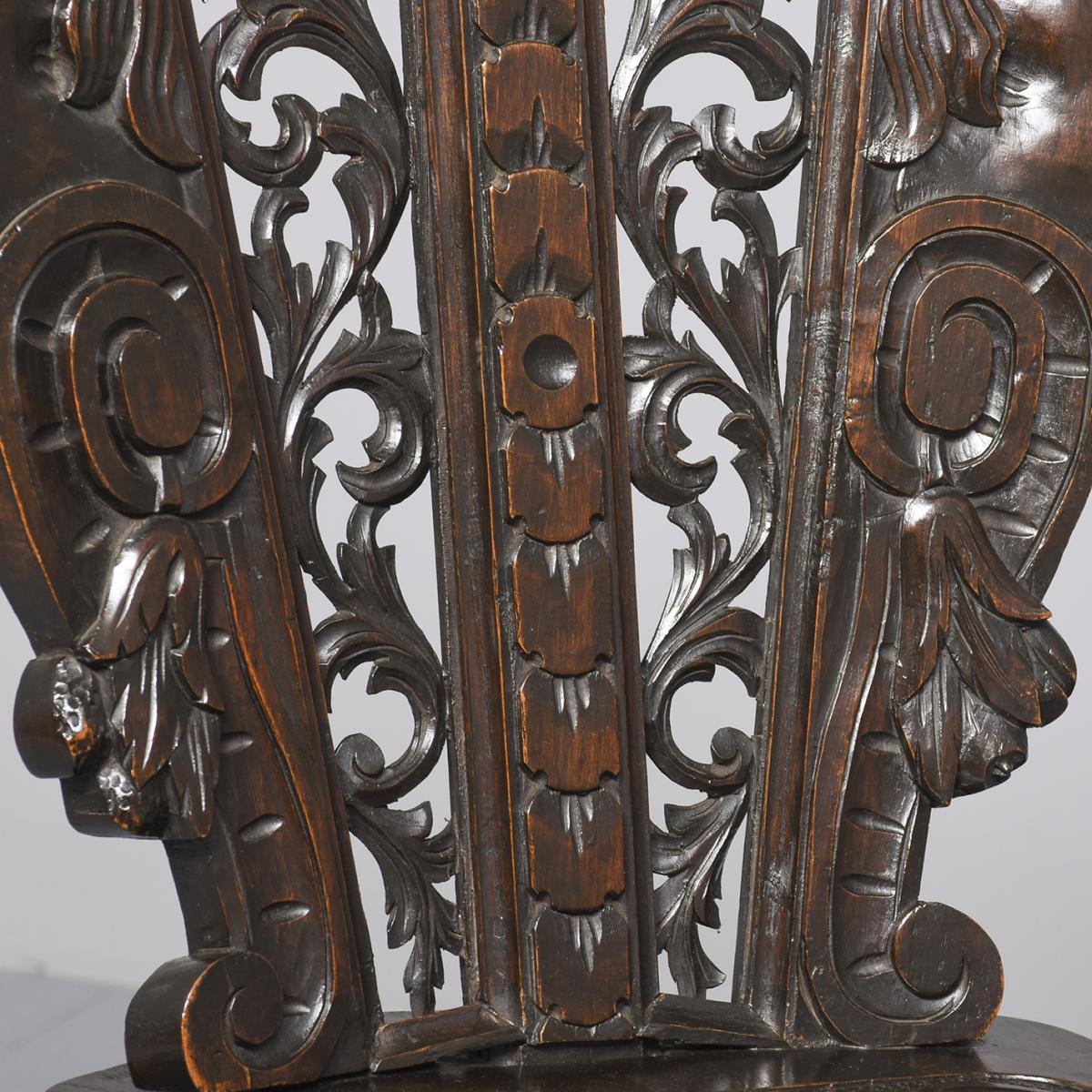 A Carved Walnut Italian Sgabello Hall Chair - Georgian Antiques