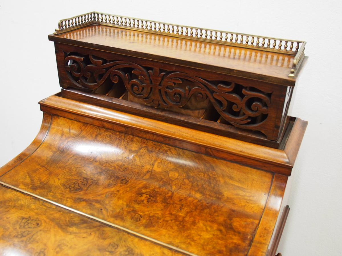 Mid Victorian Burr Walnut Piano Top Davenport Desk - Georgian Antiques