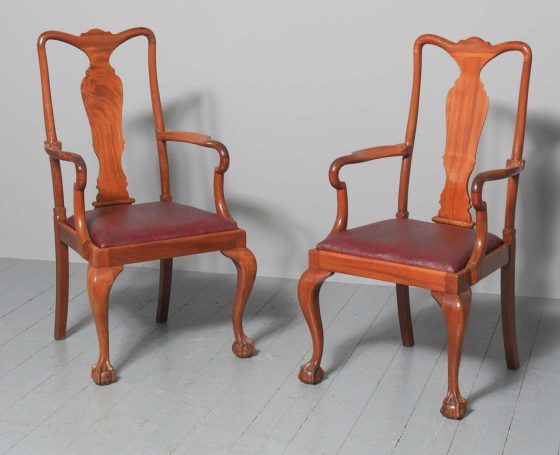 Antique Pair Of Queen Anne Style Arm Chairs - Georgian Antiques